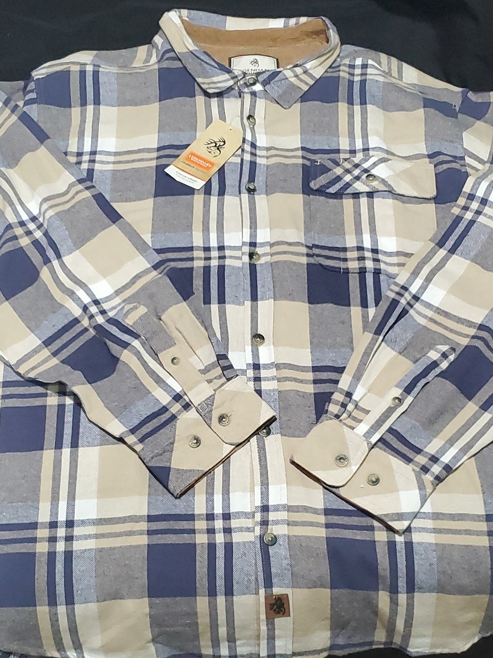 Legendary Whitetails Beige and Navy Plaid Button-Down Shirt